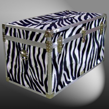 05-195 ZEBE FAUX ZEBRA 36 Deep Storage Trunk with Alloy Trim